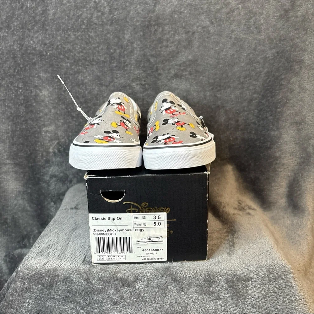 Vans Women's Sz 5 or Men Sz 3.5 Mickey Mouse Gray Slip-On Shoes - Picture 7 of 9